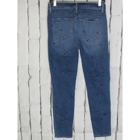 LOFT Women Jeans Size 2 Blue Black Polka Dot Modern Skinny Midrise Blasted Denim - Picture 2 of 4